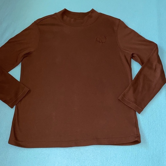 BLAIR mock turtleneck long sleeve chocolate brown embroidered crest fall size M - Picture 1 of 10